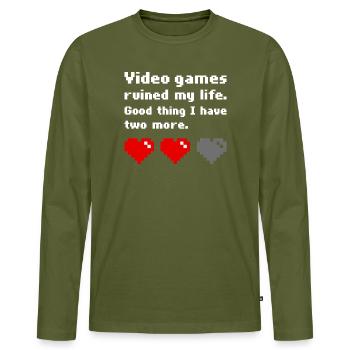 Videospiele haben mein Leben ruiniert. - Männer Premium Bio Langarmshirt - Khaki - Vorne - Nico (187cm)