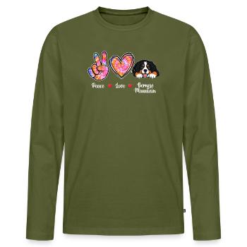 Paix Amour Son Tout-Montagne Bernois Maman - T-shirt manches longues Premium bio Homme - kaki - Devant - Nico (187cm)