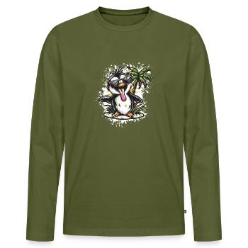 Pinguin Sommer Comic - Männer Premium Bio Langarmshirt - Khaki - Vorne - Nico (187cm)