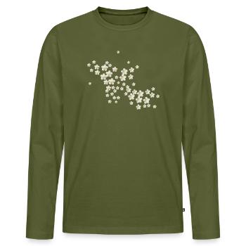 Motif floral botanique de la fleur de sureau - T-shirt manches longues Premium bio Homme - kaki - Devant - Nico (187cm)