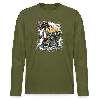 Piranha Fish Summer Holiday - Men's Premium Organic Long Sleeve Shirt - khaki - Front - Nico (187cm)
