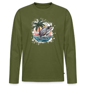 Dolphin Summer Holidays - Men's Premium Organic Long Sleeve Shirt - khaki - Front - Nico (187cm)