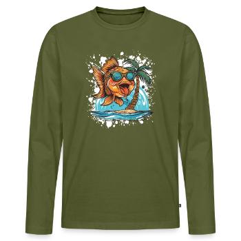 Bande dessinée d’été Poisson rouge - T-shirt manches longues Premium bio Homme - kaki - Devant - Nico (187cm)