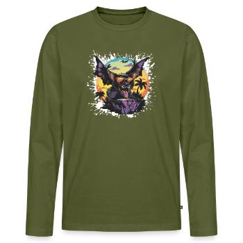 Vacances d’été de Bat - T-shirt manches longues Premium bio Homme - kaki - Devant - Nico (187cm)