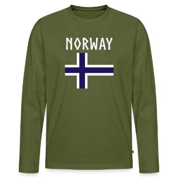 Norway with Norwegian Flag Colors. Men, Women  - T-shirt manches longues Premium bio Homme - kaki - Devant - Nico (187cm)
