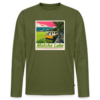 Ioannina Matcha Lake  - Men's Premium Organic Long Sleeve Shirt - khaki - Front - Nico (187cm)
