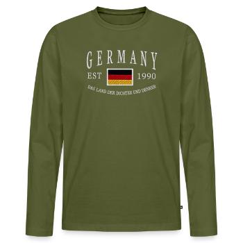 Germany Patch Emblem 1990 - Men's Premium Organic Long Sleeve Shirt - khaki - Front - Nico (187cm)