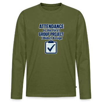 Projet de groupe drôle sur la présence des enseignants Classe J - T-shirt manches longues Premium bio Homme - kaki - Devant - Nico (187cm)