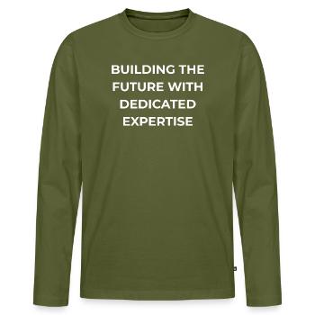 Kiwi Expert Dedicated Expertise - Men's Premium Organic Long Sleeve Shirt - khaki - Front - Nico (187cm)