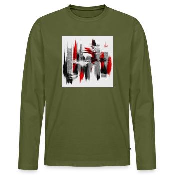Abstraction Rouge Noir Gris - T-shirt manches longues Premium bio Homme - kaki - Devant - Nico (187cm)