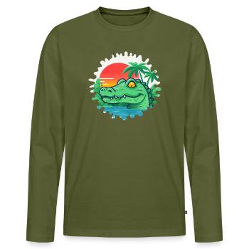 Sunset Alligator Beach - Men's Premium Organic Long Sleeve Shirt - khaki - Front - Nico (187cm)