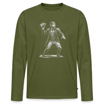 James A. American Football - Men's Premium Organic Long Sleeve Shirt - khaki - Front - Nico (187cm)