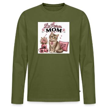 LaPerm Mom Pink Cat Love - Men's Premium Organic Long Sleeve Shirt - khaki - Front - Nico (187cm)