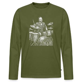 Theodore Roosevelt joue de la batterie - T-shirt manches longues Premium bio Homme - kaki - Devant - Nico (187cm)