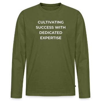 Blue Collar Worker Dedicated Expertise - Men's Premium Organic Long Sleeve Shirt - khaki - Front - Nico (187cm)