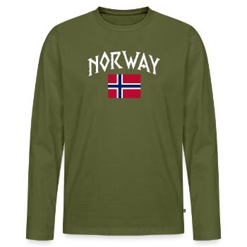 Norway Vacation Norge Fjords Travel Scandinavian - Men's Premium Organic Long Sleeve Shirt - khaki - Front - Nico (187cm)