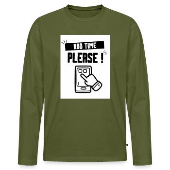 Add Time Please - Men's Premium Organic Long Sleeve Shirt - khaki - Front - Nico (187cm)