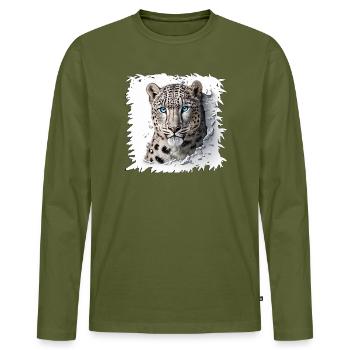 Snow Leopard Breakthrough Design - Men's Premium Organic Long Sleeve Shirt - khaki - Front - Nico (187cm)