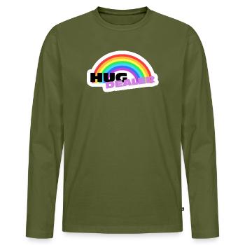 Hug Dealer Stickers: Colorful Rainbow Design - Men's Premium Organic Long Sleeve Shirt - khaki - Front - Nico (187cm)