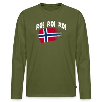 Norway Norge Fjords Scandinavian Ro Viking ship - Men's Premium Organic Long Sleeve Shirt - khaki - Front - Nico (187cm)