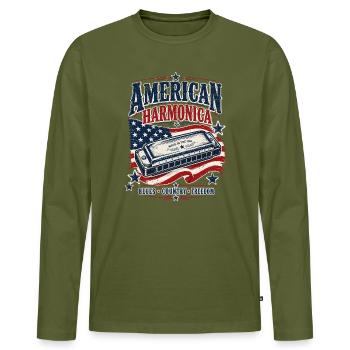 Instrument: Harmonica, Country Music, Harmonica - Men's Premium Organic Long Sleeve Shirt - khaki - Front - Nico (187cm)