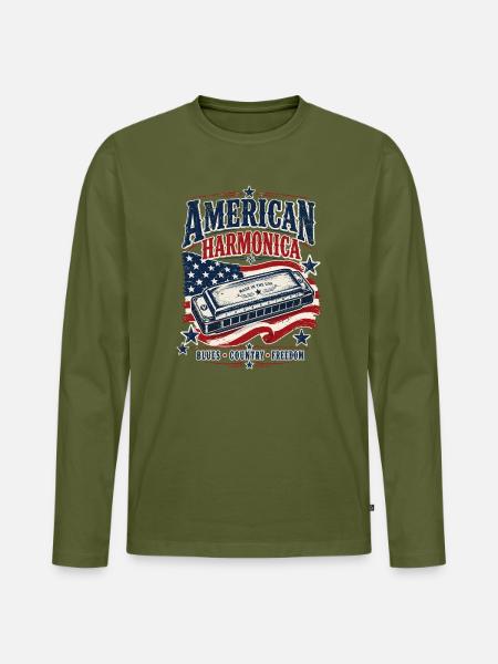 Instrument: Harmonica, Country Music, Harmonica - Men's Premium Organic Long Sleeve Shirt - khaki