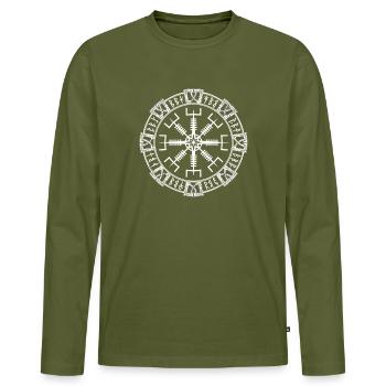Vegvisir Viking Compass Runes Circle Norse - Men's Premium Organic Long Sleeve Shirt - khaki - Front - Nico (187cm)