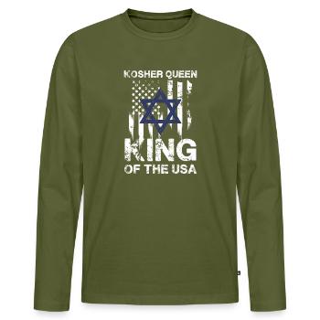 Kosher Queen King Of The USA Flag Star - Men's Premium Organic Long Sleeve Shirt - khaki - Front - Nico (187cm)