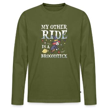 My Other Ride Is A Broomstick Witch On Broom - Men's Premium Organic Long Sleeve Shirt - khaki - Front - Nico (187cm)