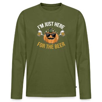 Je suis juste là pour la bière - Halloween Pumpkin Par - T-shirt manches longues Premium bio Homme - kaki - Devant - Nico (187cm)