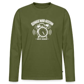 Schule War Gestern – Erzte Schicht Wecker Vektor - Männer Premium Bio Langarmshirt - Khaki - Vorne - Nico (187cm)