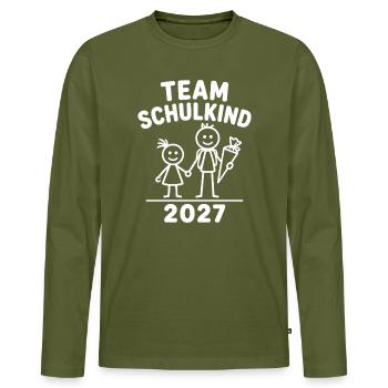 Team Schulkind 2027 – Geschwister Einschulung - Männer Premium Bio Langarmshirt - Khaki - Vorne - Nico (187cm)
