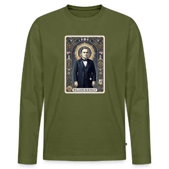William McKinley Tarot Card - Men's Premium Organic Long Sleeve Shirt - khaki - Front - Nico (187cm)