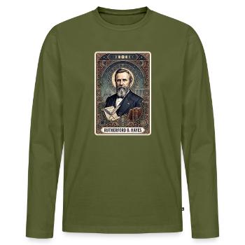 Rutherford B. Hayes Tarotkarte - Männer Premium Bio Langarmshirt - Khaki - Vorne - Nico (187cm)