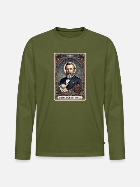 Rutherford B. Hayes Tarot Card - Men's Premium Organic Long Sleeve Shirt - khaki
