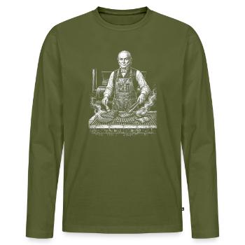 John Quincy Adams at BBQ Grilling - Men's Premium Organic Long Sleeve Shirt - khaki - Front - Nico (187cm)