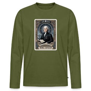 Thomas Jefferson Tarotkarte - Männer Premium Bio Langarmshirt - Khaki - Vorne - Nico (187cm)