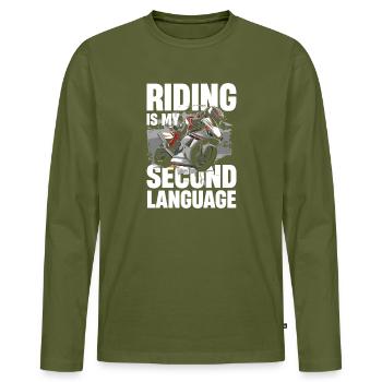 Motorradfahren Ist Meine Zweite Sprache - Männer Premium Bio Langarmshirt - Khaki - Vorne - Nico (187cm)