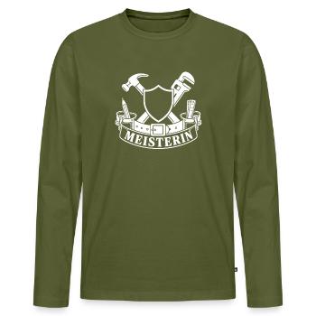 Meisterin – Handwerkerin Handwerk Wappen Vektor - Männer Premium Bio Langarmshirt - Khaki - Vorne - Nico (187cm)