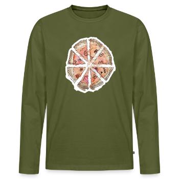 Segments de pizza peints à l’eau - T-shirt manches longues Premium bio Homme - kaki - Devant - Nico (187cm)