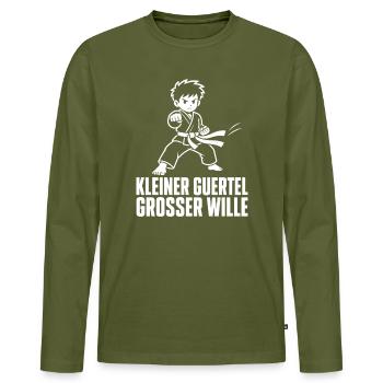 Kleiner Gürtel Großer Wille – Karate Kampfkunst - Männer Premium Bio Langarmshirt - Khaki - Vorne - Nico (187cm)