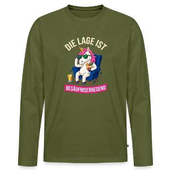 Einhorn Die Lage ist besäufniserregend - Männer Premium Bio Langarmshirt - Khaki - Vorne - Nico (187cm)