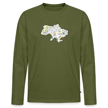 Ukraine-Sieg-Karten-Doodle - Männer Premium Bio Langarmshirt - Khaki - Vorne - Nico (187cm)