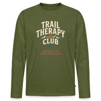 Berge – Trail Therapy Club - Männer Premium Bio Langarmshirt - Khaki - Vorne - Nico (187cm)