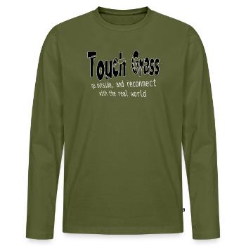 Touchin Grass Outdoor Reconnect - Männer Premium Bio Langarmshirt - Khaki - Vorne - Nico (187cm)