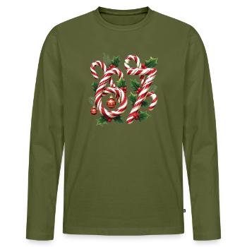 Candy 67 Design de Noël - T-shirt manches longues Premium bio Homme - kaki - Devant - Nico (187cm)