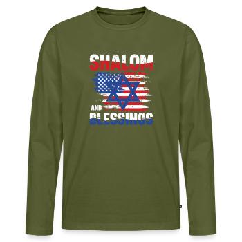 Shalom Und Segen Freiheit Israel USA Flagge - Männer Premium Bio Langarmshirt - Khaki - Vorne - Nico (187cm)