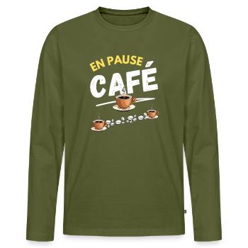 En Pause Café  - T-shirt manches longues Premium bio Homme - kaki - Devant - Nico (187cm)