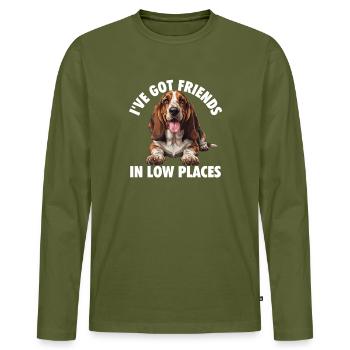Amis dans les Quartiers Bassés - Papa de chien basset hound - T-shirt manches longues Premium bio Homme - kaki - Devant - Nico (187cm)