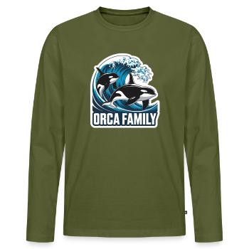  Orca Family Familie Schwertwal Ozean Meer Wale - Männer Premium Bio Langarmshirt - Khaki - Vorne - Nico (187cm)